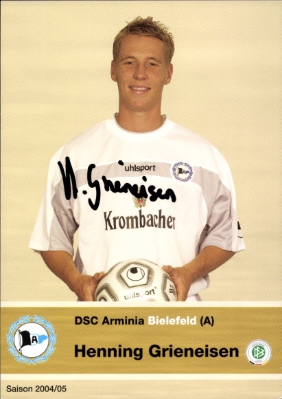 Autograph card footballer Henning Grieneisen, Arminia Bielefeld, autograph