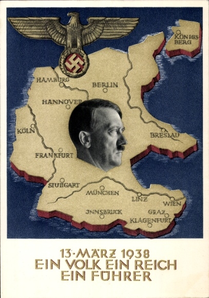 Postal stationery Postcard Klein, One People, One Reich, One Führer, Anschluss of Austria 1938, Greater Germany