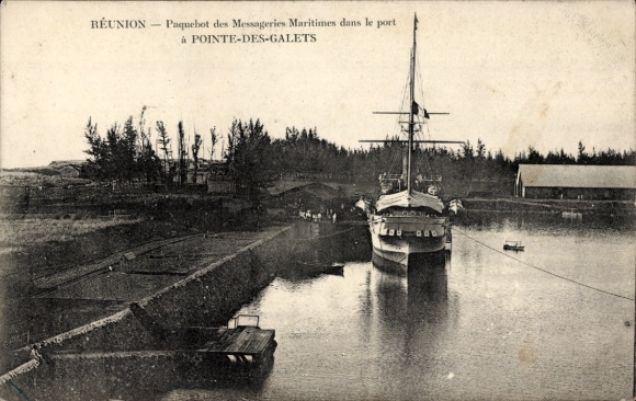 Ak Pointe des Galets Réunion, linieschip, haven, Messageries Maritimes