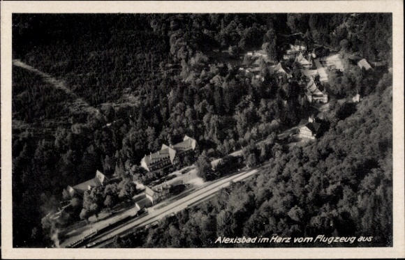 Ak Alexisbad Harzgerode am Harz, Luftaufnahme von  Waldlandschaft, Gebäude der Stadt