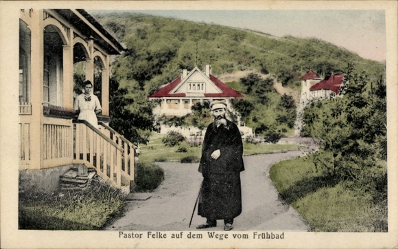 Ak Bad Sobernheim an der Nahe, Pastor Felke auf dem Wege vom Frühbad