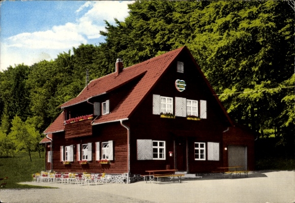 Postcard Urspringen Bavaria, Gasthof Thüringer Hütte, Family Schmidt