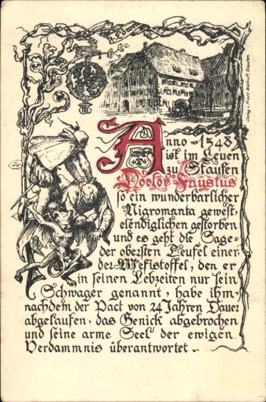 Artist Postcard Staufen im Breisgau Hochschwarzwald, Doctor Faustus, Devil