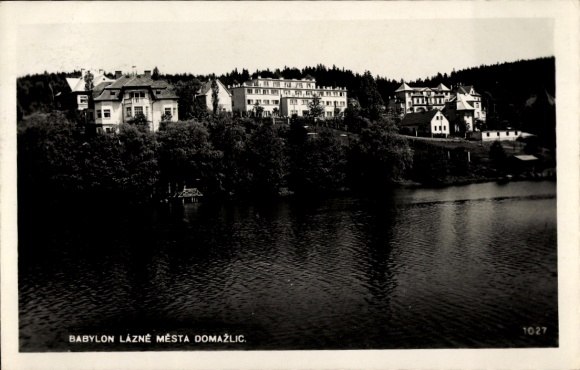 Postcard Domažlice Taus Region Pilsen, view of Babylon, city water, building