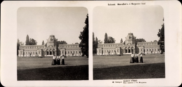 Stereo Photo Budapest Ungarn, 1906, Mineralbad an der Margareteninsel, Margaret Island