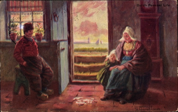 Artist PC Gerstenhauer, Johann Georg, Dutch motif, couple in costume, Dutch Peasant Life