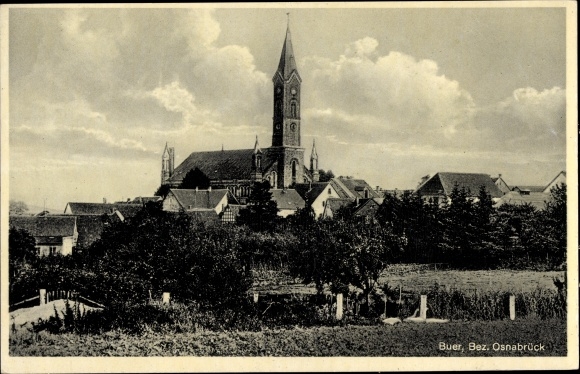 Ak Buer Melle in Niedersachsen, Totalansicht vom Ort, Kirche