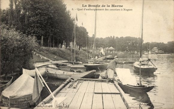 Ak Nogent sur Marne Val de Marne, Blick auf Bootsanleger, Boote, Natur, Schriftzug 'La Boucle ...