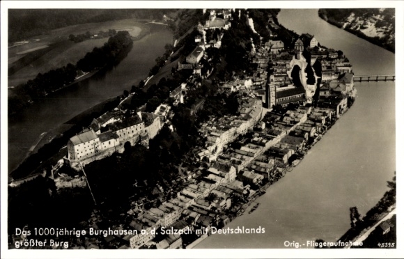 Postcard Burghausen an der Salzach Upper Bavaria, aerial photograph