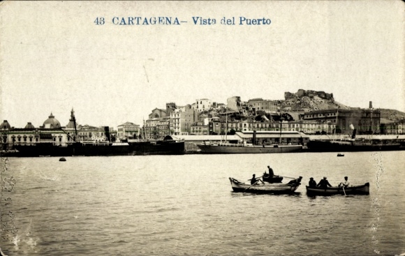 Postcard Cartagena Murcia Spain, city seen from the harbor