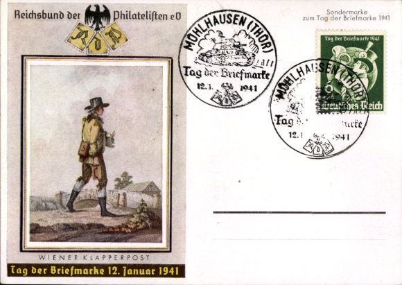 Ganzsachen Ak Wiener Klapperpost, Tag der Briefmarke, 12. Januar 1941, KDF
