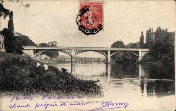 Ak Chatou Yvelines, Brücke über den Fluss, Schwarz-Weiß-, Französische Republik