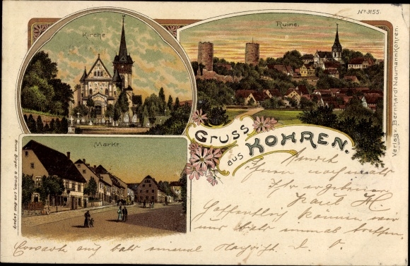 Litho Kohren Sahlis Frohburg Sachsen, Ruine, Kirche, Markt