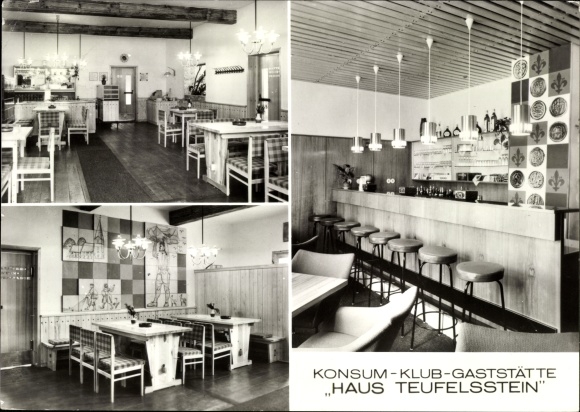 PC Seebad Lubmin in Mecklenburg-Western Pomerania, consumption club restaurant Haus Teufelsstein, interior views