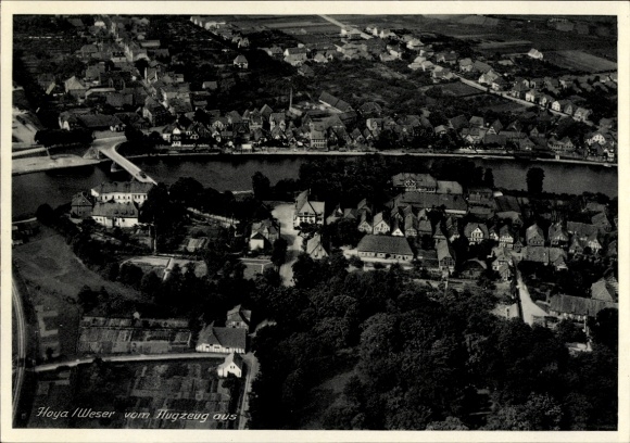 Postcard Hoya on the Weser, aerial photograph