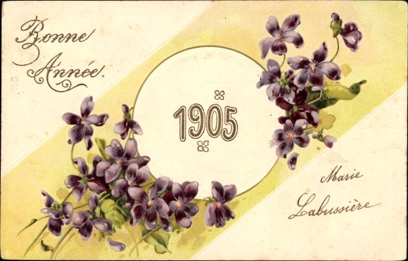 Embossed PC congratulations New Year 1905, violets