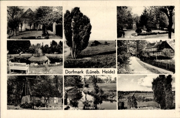 Ak Dorfmark Bad Fallingbostel Lüneburger Heide, Kirche, Am Ehrenmal, Bürgerpark
