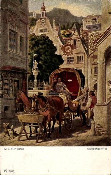 Artist Postcard Schwind, Moritz von, The Honeymoon, Carriage, Ackermann 213 2166 b