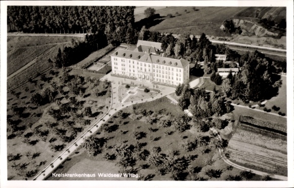 Postcard Bad Waldsee in Upper Swabia Württemberg, aerial photograph, district hospital