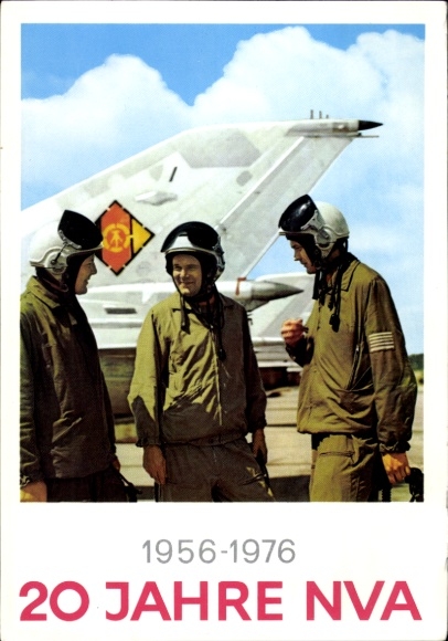 Postcard 20 Years NVA 1956-1976, National People's Army of the GDR, Fighter Aircraft, Pilot in Uniform