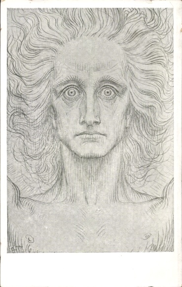 Artist Postcard Fidus, Michael face, man with wild hair