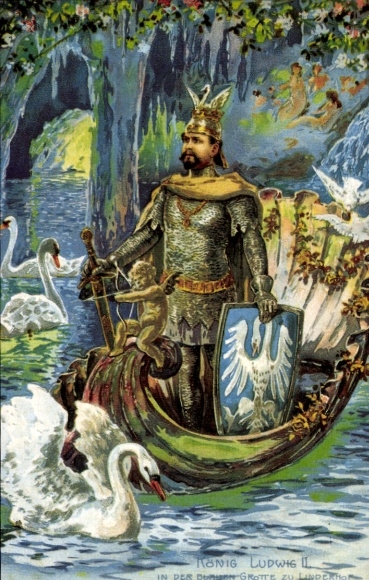 Artist Chromo-Litho Linderhof Ettal Upper Bavaria, King Ludwig II in the Blue Grotto