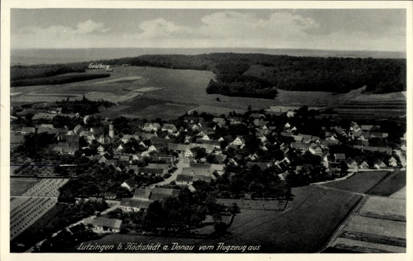 Postcard Lutzingen near Höchstadt on the Danube, aerial photograph, Goldberg