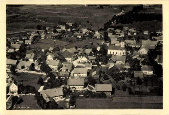 Postcard Schwabsoien in Upper Bavaria, aerial photograph