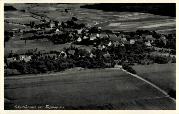 Postcard Eckartshausen Büdingen in Hesse, aerial photograph, landscape, houses, airplane perspective