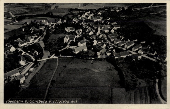 Postcard Riedheim Leipheim an der Donau Swabia, aerial photograph