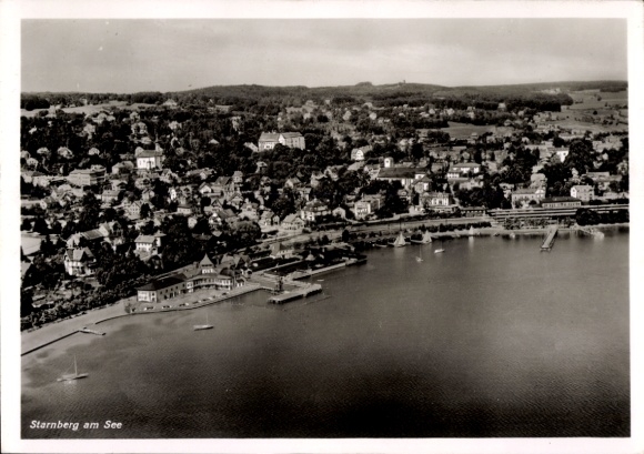 Postcard Starnberg am Starnberger See Upper Bavaria, aerial photograph, idyllic landscape, buildings