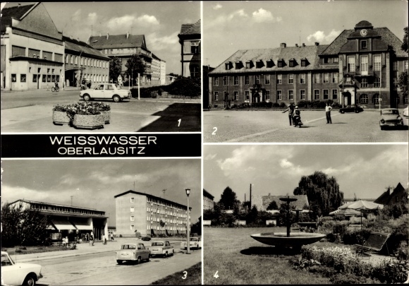 Postcard Weißwasser in Oberlausitz, town hall, residential complex 1, Humboldtstrasse, Muskauer Strasse
