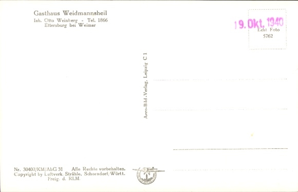 Postcard Ettersburg in Thuringia, aerial photograph