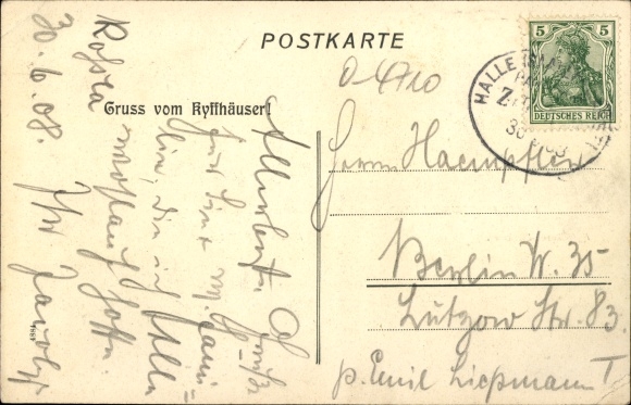 Postcard Roßla am Harz, Hotel Deutscher Kaiser, Kyffhäuser Monument, place