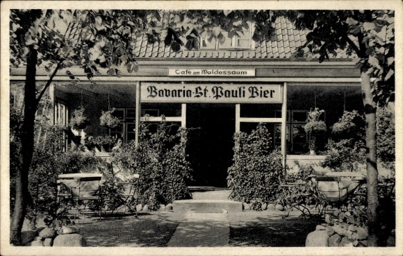 Postcard Hoisdorf Schleswig-Holstein, Pension and Cafe am Waldessaum, Bavaria St. Pauli Beer, R. Hammann