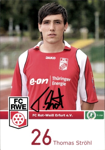 Autograph card footballer Thomas Strohl, FC Rot-Weiß Erfurt, autograph