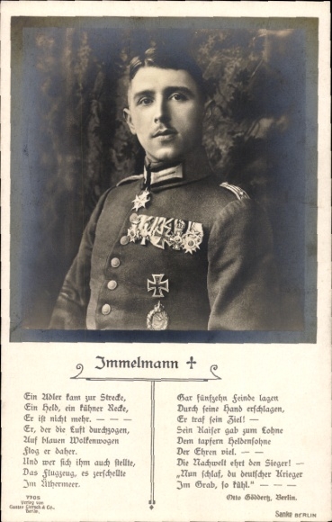 Ak Jagdflieger Oberleutnant Max Immelmann, Portrait, Gedicht, Sanke 377