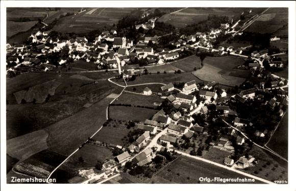 Postcard Ziemetshausen in Swabia, aerial photograph