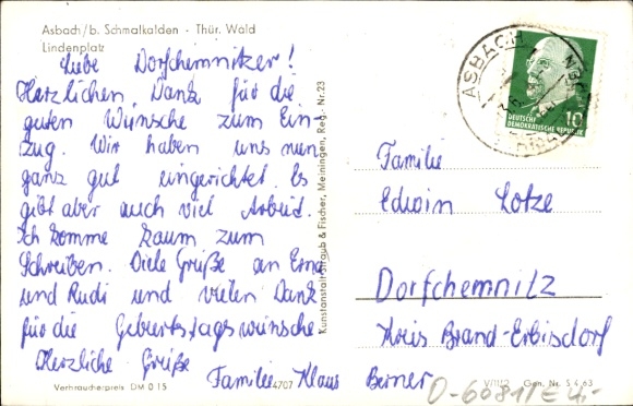 Postcard Asbach Schmalkalden in the Thuringian Forest, Lindenplatz