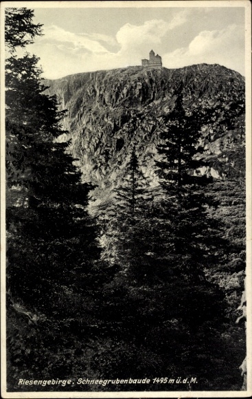 Postcard Szklarska Poręba Schreiberhau Silesia, Schneegrubenbaude, Schronisko nad Śnieżnymi Kotłami