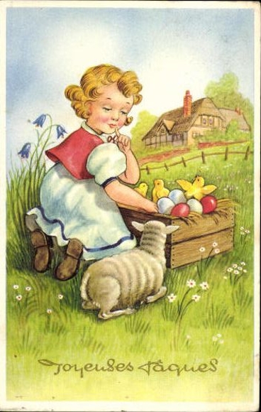 Set of 50 AK Easter chicks, lambs, religion etc.