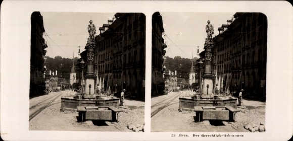 Stereo photo Bern city Switzerland, Justice fountain