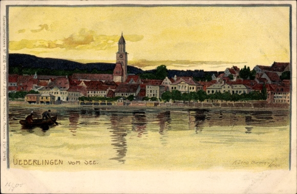 Kunstenaar Litho Diemer, Zeno, Überlingen in het Bodenmeerdistrict Baden-Württemberg, uitzicht vanaf het meer