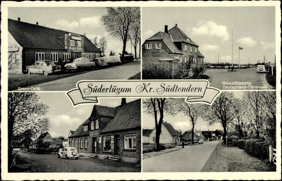 Ak Süderlügum in Nordfriesland, Grenz Cafe, Grenzübergang Deutschland Dänemark