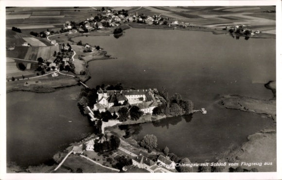 Postcard Seeon Seebruck am Chiemsee Upper Bavaria, aerial photograph, castle