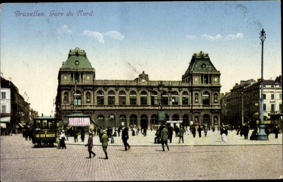 Ak Bruxelles Brussel, Gare du Nord, Nordbahnhof, uitzicht op straat