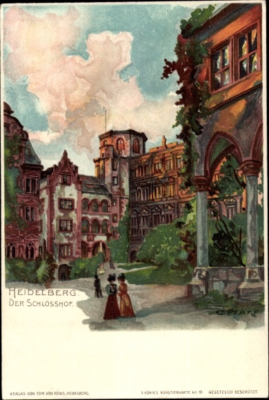 Artist Chromo-Litho Pfaff, C., Heidelberg am Neckar, courtyard