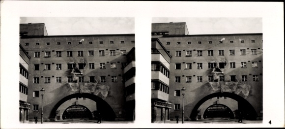 Stereo Raumbild Foto Großdeutschlands Wiedergeburt Nr. 4 Wien 19 Döbling Marxhof, Geschosseinschläge