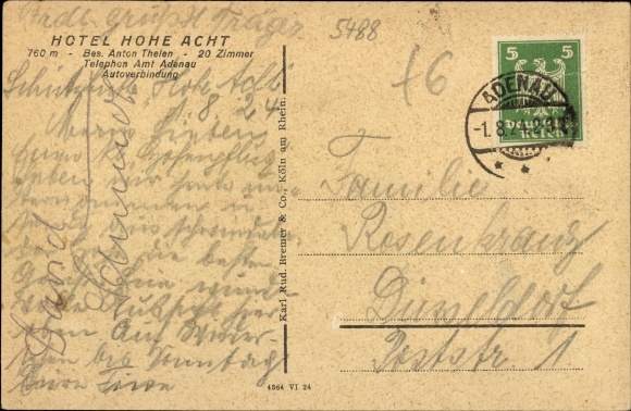 Ak Adenau in Rheinland Pfalz, Hohe Acht, Blockhaus, Inh. Anton Thelen