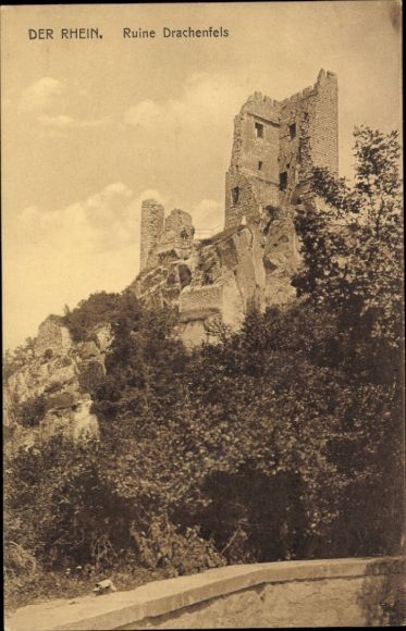 Ak Königswinter am Rhein, Drachenfels, Ruine  Der Rhein, Felsen, Bäume